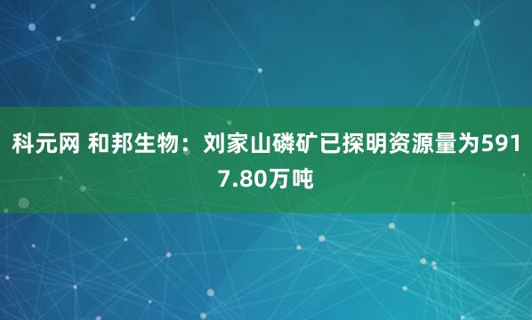 科元网 和邦生物：刘家山磷矿已探明资源量为5917.80万吨